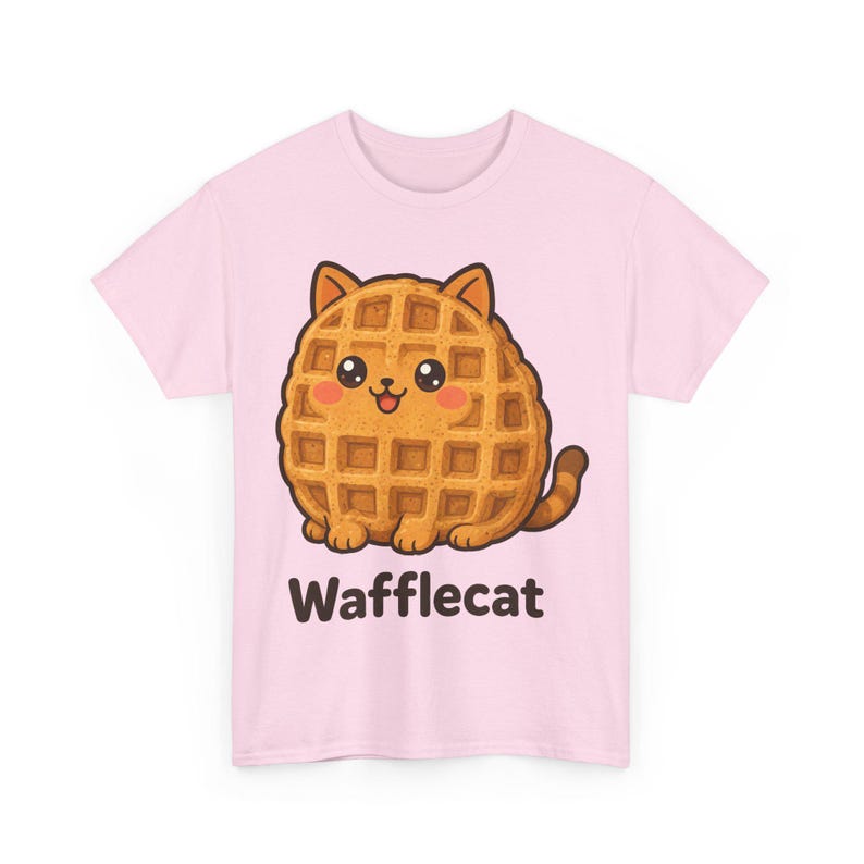 Camiseta de gato gofre, divertida camiseta de gato para el desayuno, regalo para amantes del brunch, linda camiseta de gato para amantes de la comida, regalo para amantes de los gatos, camiseta unisex de gato de panadería, gato gofre imagen 1