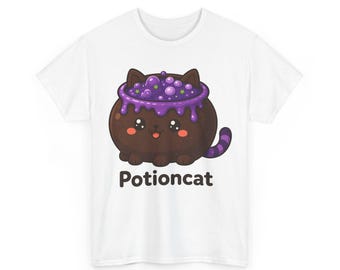 Halloween katt T-shirt, häxkatt T-shirt, söt kitteldryckströja, unisex läskig säsongstopp, kattälskare present, Dryckeskatt