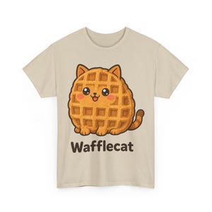 Camiseta de gato gofre, divertida camiseta de gato para el desayuno, regalo para amantes del brunch, linda camiseta de gato para amantes de la comida, regalo para amantes de los gatos, camiseta unisex de gato de panadería, gato gofre imagen 3
