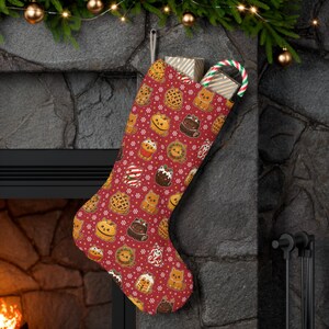 クリスマス猫ストッキング、猫好きのための赤いサンタストッキング、かわいいクリスマスストッキングデコレーション、猫好きへのギフト、焼き菓子で作られた雪のベーカリー猫 画像 4