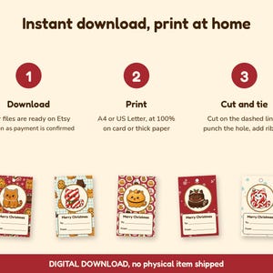 Printable Christmas Gift Tags, Cute Cat Gift Tags, Bakery Food Cat Xmas Tags, Kawaii Christmas Labels, Instant Download, A4 and US Letter image 5