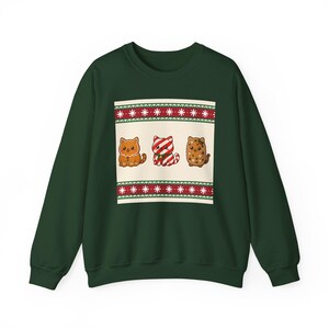 クリスマスセーター、猫柄スウェットシャツ、フェアアイル柄クリスマスセーター、ユニセックスフェスティブス​​ウェットシャツ、猫好きへのギフト、ジンジャーブレッドキャット、キャンディケーンキャット、クッキーキャット
