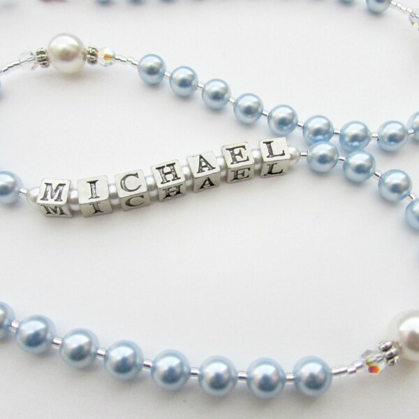 Blue and White Boy's Baptism Rosary, Boy Christening Rosary, Boy's First Communion Rosary