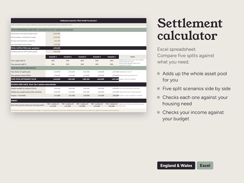Divorce Settlement Calculator UK, Excel Asset Split and Needs ...