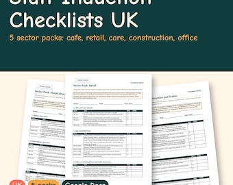 Staff Induction Checklist UK, Hospitality, Retail, Care, Construction and Office Induction Templates, Site Induction, Editable Word