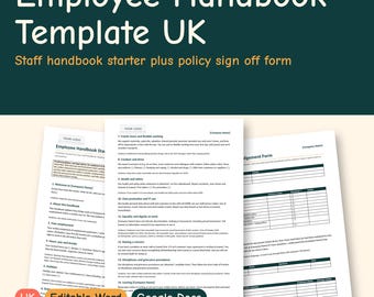 Sjabloon voor een personeelshandboek (VK), personeelshandboek voor kleine bedrijven, formulier voor beleidsbevestiging, bewerkbaar in Word en Google Docs