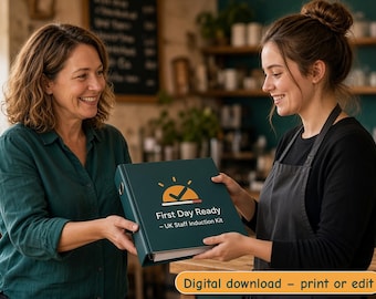 Introductiepakket voor nieuwe medewerkers in het VK | Checklist voor onboarding, personeelshandboek, evaluatie van de proeftijd | Voeg uw eigen logo en huisstijl toe | HR voor kleine bedrijven