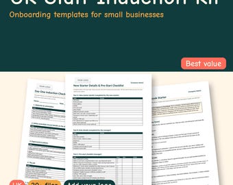 Introductiepakket voor nieuwe medewerkers (VK), checklist voor de onboarding van nieuwe medewerkers, personeelshandboek, evaluatie tijdens de proeftijd, formulieren voor nieuwe medewerkers, bewerkbaar Word-bestand
