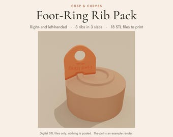 Paquete de plantillas STL para decorar nervaduras de cerámica con anillos para pies, 3 plantillas imprimibles, para mano izquierda y derecha.