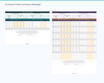 Pack pointage Excel hebdomadaire et mensuel français, calcul heures supplémentaires nuit, mois année semaine ISO, 4 fichiers