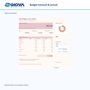 Budget mensuel et annuel Excel, suivi revenus dépenses et épargne, tableau de bord personnel français personnalisable afbeelding 2