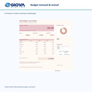 Budget mensuel et annuel Excel, suivi revenus dépenses et épargne, tableau de bord personnel français personnalisable afbeelding 1