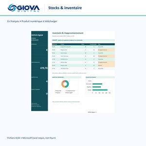 Excel stock management, inventory and movement tracking, reorder alerts, customizable French dashboard
