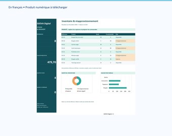 Excel stock management, inventory and movement tracking, reorder alerts, customizable French dashboard