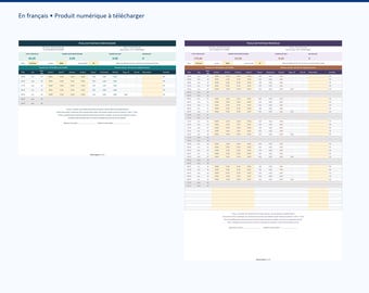 Pack pointage Excel hebdomadaire et mensuel français, calcul heures supplémentaires nuit, mois année semaine ISO, 4 fichiers