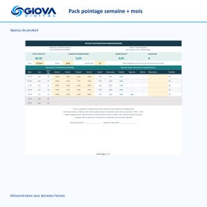 French weekly and monthly Excel time tracking package, overtime calculation for night shifts, month, year, and week format (ISO), 4 files image 2