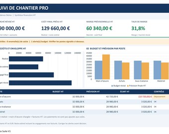 Excel PRO Construction Site Tracking: Budget, Costs, Schedule and Margin | French Template