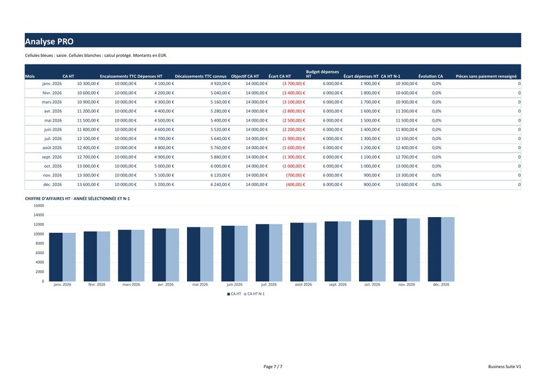 Excel PRO Business Dashboard: Sales, Expenses, and Cash Receipts | French Template image 2
