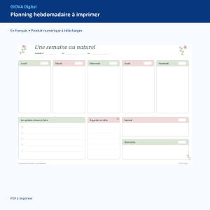 Planning hebdomadaire à imprimer A4, agenda frigo non daté, vert sauge et rose pastel, PDF français image 1