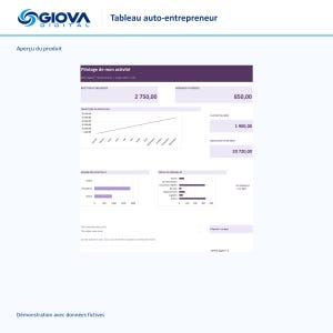 Excel spreadsheet for self-employed individuals, income, expenses and cash flow, monthly and annual dashboard, French, plum and lavender image 2