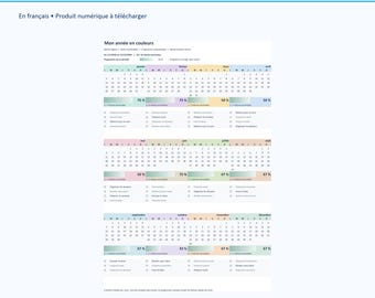 Calendrier annuel Excel français, 12 mois réutilisables, planning pastel avec tâches et progression, modèle vierge et démo
