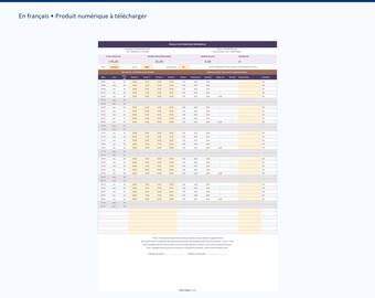 Feuille de pointage mensuel Excel français, calcul heures supplémentaires et nuit, choix mois année et semaine ISO