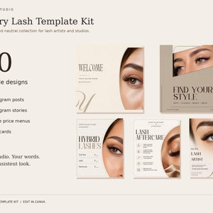 Lash Tech Canva Templates: 40 Instagram Posts, Stories, Price Menus & Client Cards
