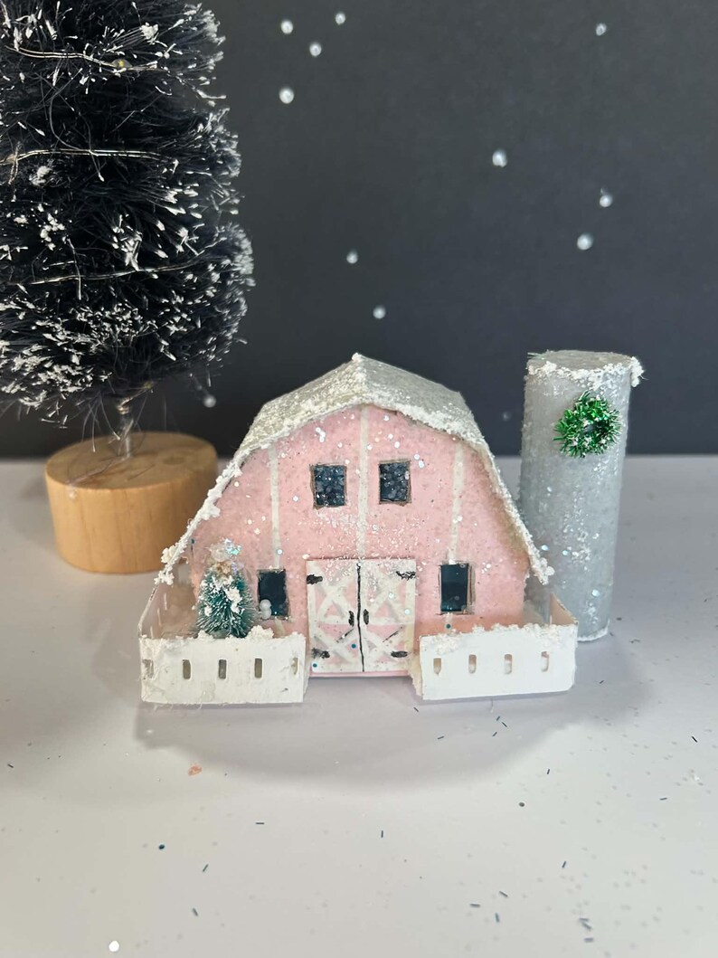 Pink Barn With Fence and Silo - Etsy