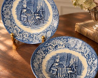 Liberty Blue Betsy Ross Fruit Bowls, Set of 2, Vintage Blue and White Transferware, American History Tableware