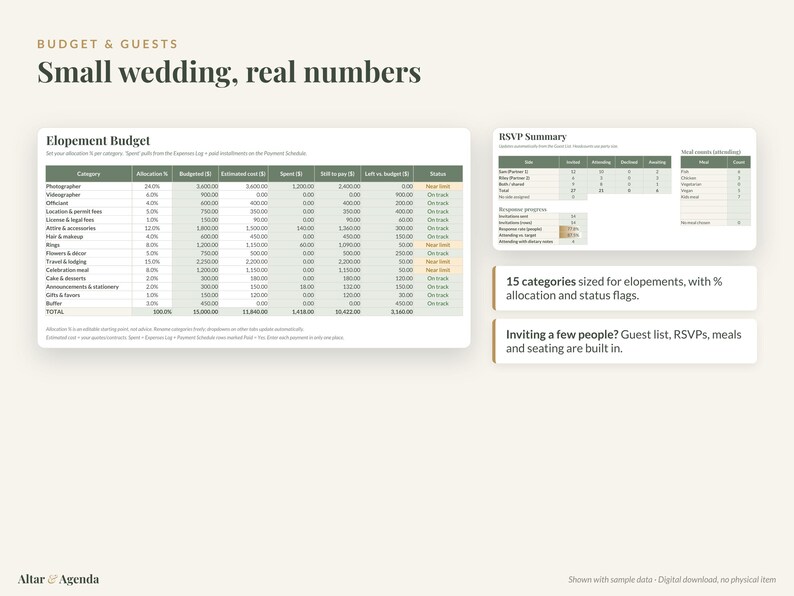 Planificador de fugas románticas (hoja de cálculo, Excel y Google Sheets): lista de verificación, presupuesto, cronograma, licencia de matrimonio. imagen 5