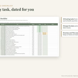 Foglio di calcolo per l'organizzazione dell'addio al nubilato, in formato Excel e Google Sheets: lista di controllo per l'organizzazione, elenco degli invitati, budget e ripartizione dei costi. immagine 4