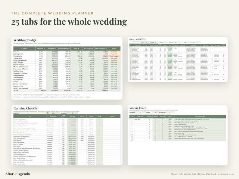 Wedding Planner Bundle: Planner Spreadsheet, Budget Tracker, Guest List, Honeymoon Planner, Vow Workbook image 4