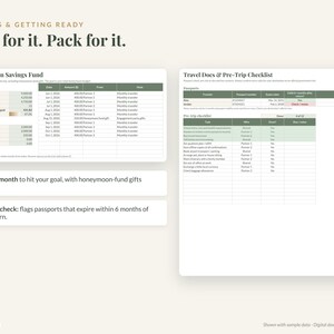Honeymoon Budget Planner Spreadsheet, Excel & Google Sheets: Itinerary, Trip Expenses, Savings Fund, Packing List image 5