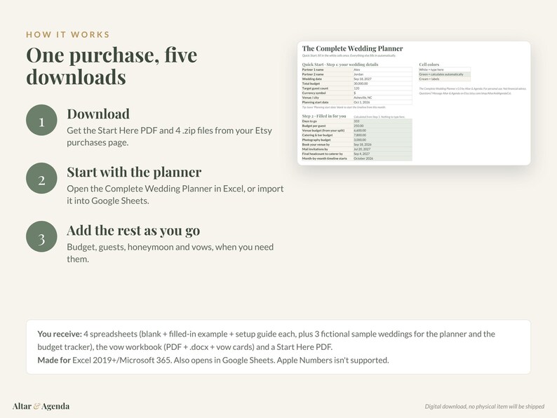 Wedding Planner Bundle: Planner Spreadsheet, Budget Tracker, Guest List, Honeymoon Planner, Vow Workbook image 7