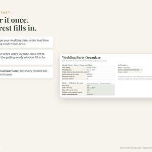 Wedding Party Organizer Spreadsheet, Excel & Google Sheets: Bridesmaid Planner, Attire, Hair and Makeup Schedule image 3