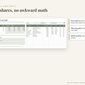 Foglio di calcolo per l'organizzazione dell'addio al nubilato, in formato Excel e Google Sheets: lista di controllo per l'organizzazione, elenco degli invitati, budget e ripartizione dei costi. immagine 5