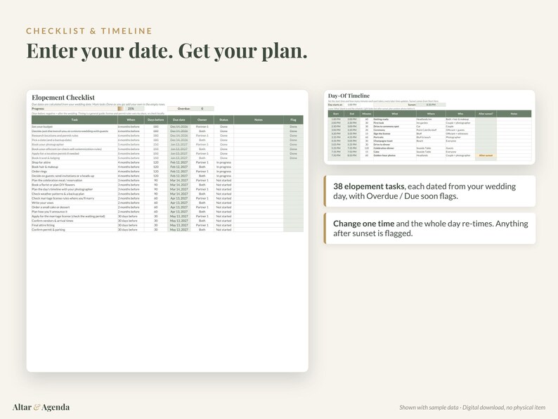 Planificador de fugas románticas (hoja de cálculo, Excel y Google Sheets): lista de verificación, presupuesto, cronograma, licencia de matrimonio. imagen 3
