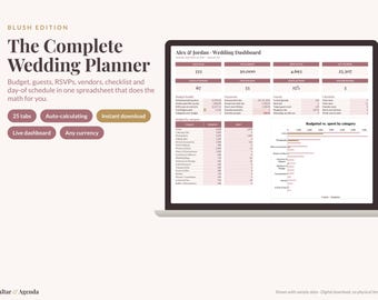 Pink Wedding Planner Spreadsheet, Blush Excel & Google Sheets: Budget, Guest List, Seating Chart, Checklist