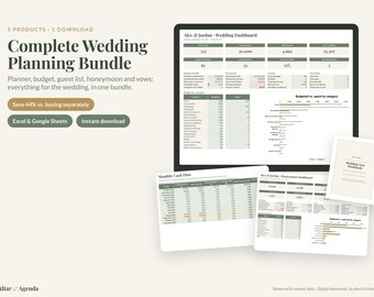 Wedding Planner Bundle: Planner Spreadsheet, Budget Tracker, Guest List, Honeymoon Planner, Vow Workbook