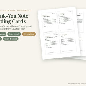 Wedding Thank You Card Wording, Printable Note Templates & Fillable Gift Log PDF
