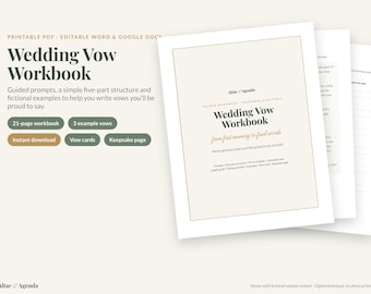 Wedding Vow Template & Writing Workbook, Printable + Editable: Prompts, Examples, Cards, Keepsake Page