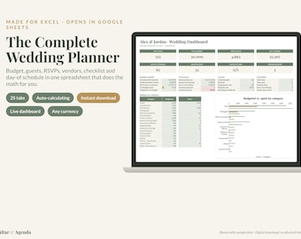 Wedding Planner Spreadsheet, Excel & Google Sheets Wedding Budget Tracker, Guest List RSVP, Seating Chart, Checklist, Planning Template