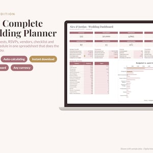 Pink Wedding Planner Spreadsheet, Blush Excel & Google Sheets: Budget, Guest List, Seating Chart, Checklist