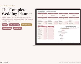 Pink Wedding Planner Spreadsheet, Blush Excel & Google Sheets: Budget, Guest List, Seating Chart, Checklist