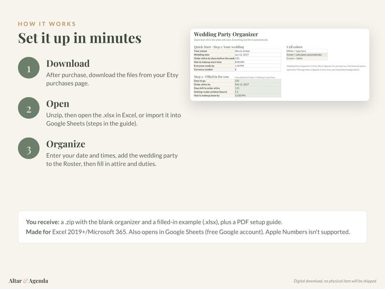 Wedding Party Organizer Spreadsheet, Excel & Google Sheets: Bridesmaid Planner, Attire, Hair and Makeup Schedule image 7