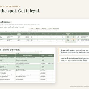 Planificador de fugas románticas (hoja de cálculo, Excel y Google Sheets): lista de verificación, presupuesto, cronograma, licencia de matrimonio. imagen 4