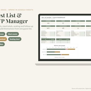 Wedding Guest List Template, RSVP Tracker Spreadsheet for Excel & Google Sheets, Seating Chart, Meal Count, Address List, Guest Tracker image 1