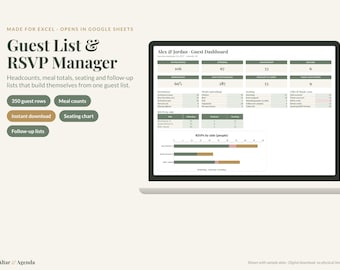 Wedding Guest List Template, RSVP Tracker Spreadsheet for Excel & Google Sheets, Seating Chart, Meal Count, Address List, Guest Tracker