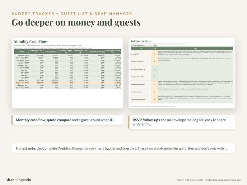 Wedding Planner Bundle: Planner Spreadsheet, Budget Tracker, Guest List, Honeymoon Planner, Vow Workbook image 5