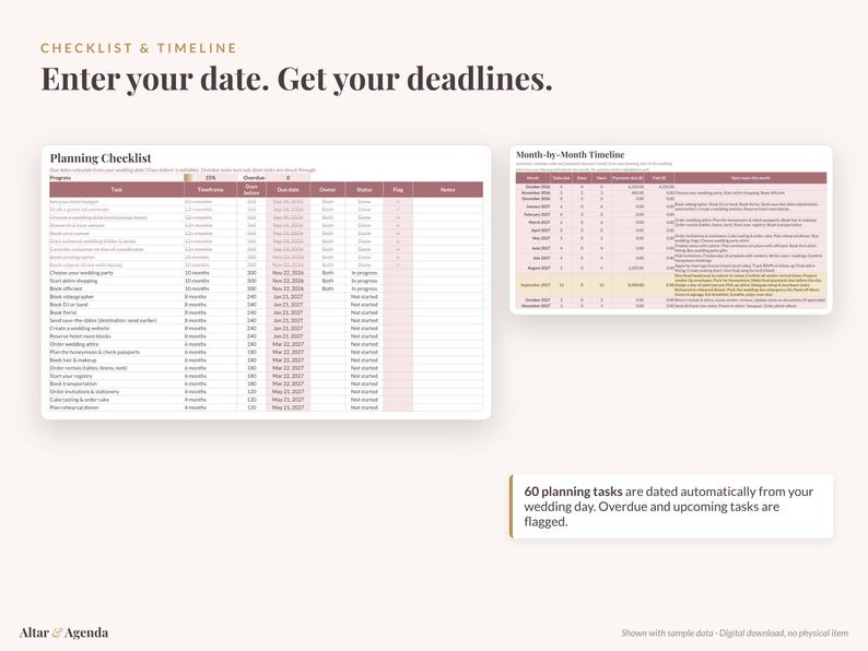 Pink Wedding Planner Spreadsheet, Blush Excel & Google Sheets: Budget, Guest List, Seating Chart, Checklist immagine 5